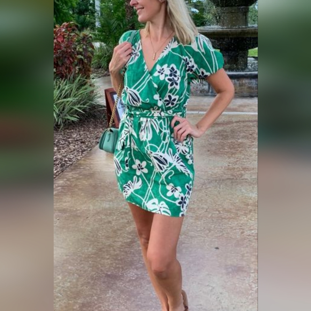Mango Green and White Flutter Sleeve Sundress.